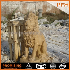 Home Decor Antique Sculpture Art Modern Statue Lion Henan Yellow Limestone Handcraft Sculpture Beautiful Animal Collectibles Statue