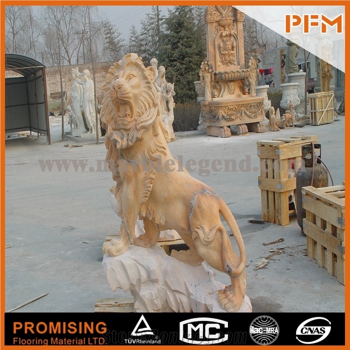 Home Decor Antique Sculpture Art Modern Statue Lion Henan Yellow Limestone Handcraft Sculpture Beautiful Animal Collectibles Statue