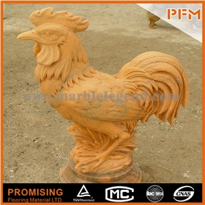 Home Decor Antique Sculpture Art Modern Statue Rooster Sunset Red Marble Sculpture Beautiful Animal Collectibles Statue
