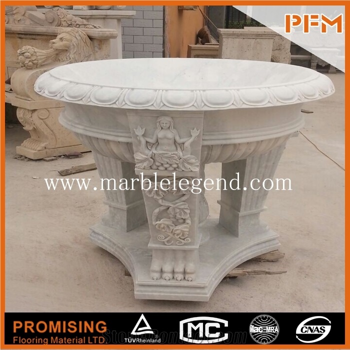 Large High Legs Decorative Granite Stone Flower Pot White Marble Flower Pot