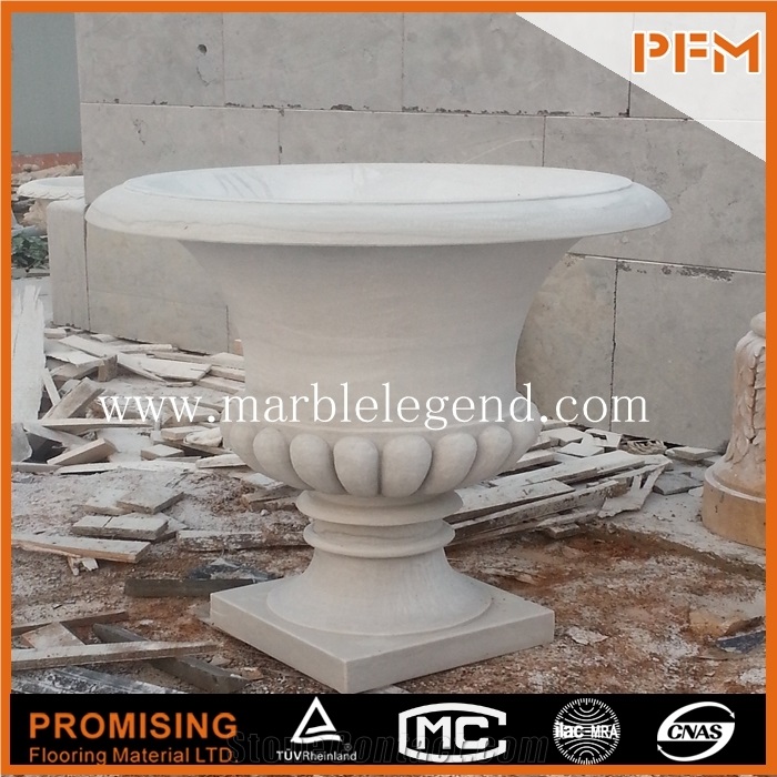 Large High Legs Decorative Granite Stone Flower Pot White Marble Flower Pot