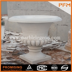 Large High Legs Decorative Granite Stone Flower Pot White Marble Flower Pot