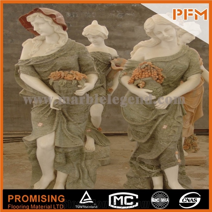 Life Size Indoor Green Marble Statues with Lute,Apple Green Marble Sculpture