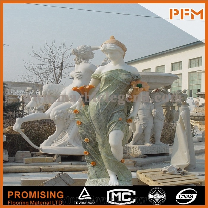Life Size Indoor Green Marble Statues with Lute,Apple Green Marble Sculpture