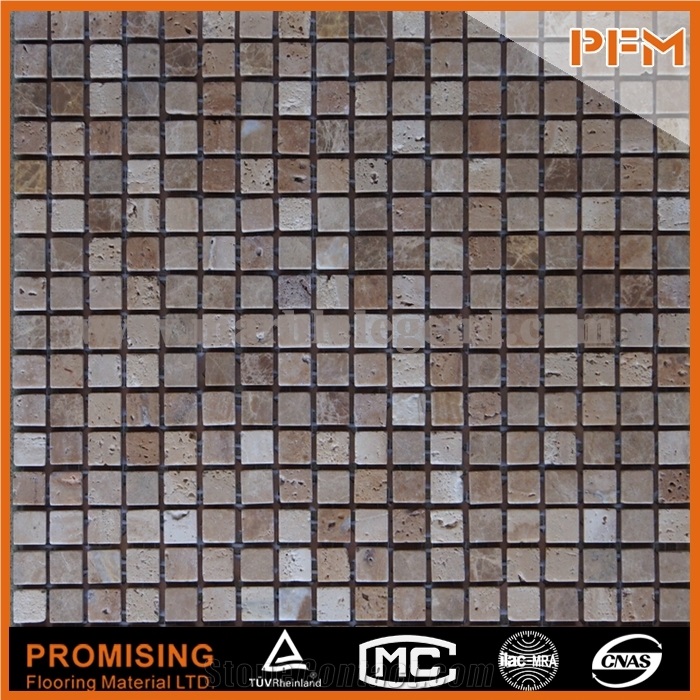 Magical Beauty Brown Travertine Mosaic Tiles,Stone Mosaic Floor Tile 15x15x8mm