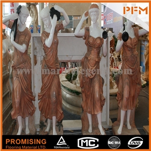 Natrual Sunset Red Marble Human Like Life Statues
