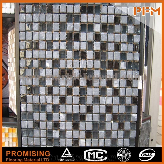 New Arrival Golden Select Alloy Glass and Stone Mosaic Wall Tiles 30x30mm Colorful Stone and Glass Mosaic,Glass Stone Mosaic Wall Tile