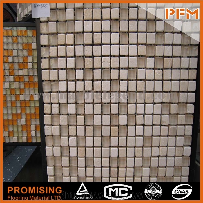 New Arrival Golden Select Alloy Glass and Stone Mosaic Wall Tiles 30x30mm Colorful Stone and Glass Mosaic,Glass Stone Mosaic Wall Tile
