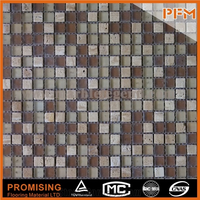 New Design Stone Mosaic Made in China Decoration Background Wall Mosaic Tile 300x300 Square Orange Glass Stone Mosaic