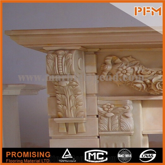 New Design Sunset Red Marble Polished Fireplace, Western & European Customized Figure, Hand Carving Sculptured Fireplace Mantel