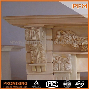 New Design Sunset Red Marble Polished Fireplace, Western & European Customized Figure, Hand Carving Sculptured Fireplace Mantel