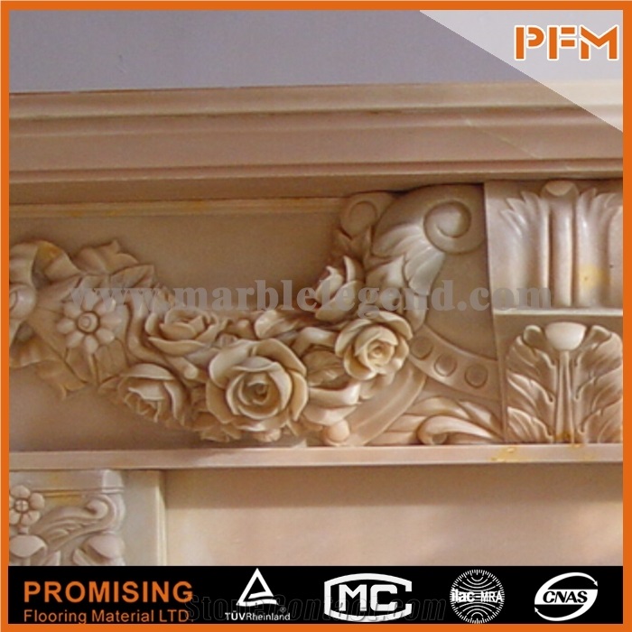 New Design Sunset Red Marble Polished Fireplace, Western & European Customized Figure, Hand Carving Sculptured Fireplace Mantel