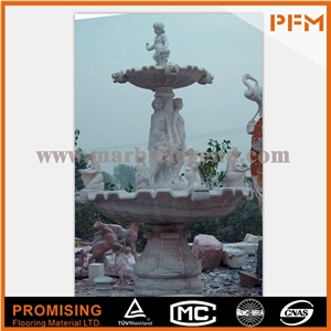 Outdoor Garden Big Water Natural White Marble Fountain with Three Layers