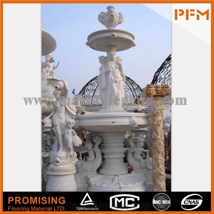 Outdoor Garden Big Water Natural White Marble Fountain with Three Layers