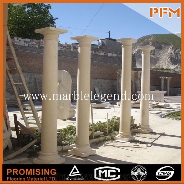 Polished Stone Pillar and Round Column Designs Beige Marble,Hot Sale Natural Delicate Carved Beige Marble Columns for Sale