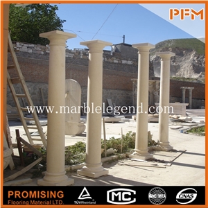 Polished Stone Pillar and Round Column Designs Beige Marble,Hot Sale Natural Delicate Carved Beige Marble Columns for Sale