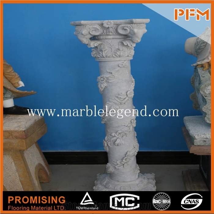 Polished Stone Pillar and Round Column Designs Beige Marble,Hot Sale Natural Delicate Carved Beige Marble Columns for Sale