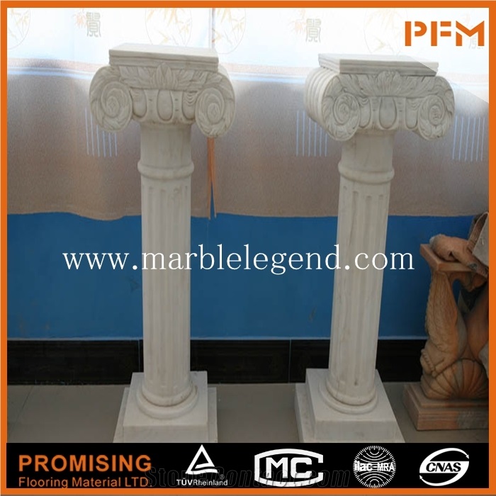 Polished Stone Pillar and Round Column Designs Beige Marble,Hot Sale Natural Delicate Carved Beige Marble Columns for Sale