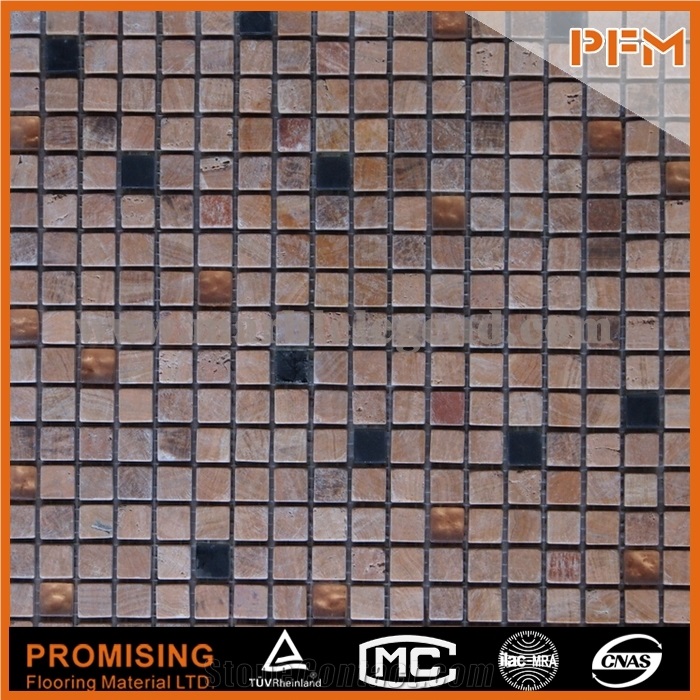 Popular China Grey Travertine Mosaic Tiles Decorative Glass