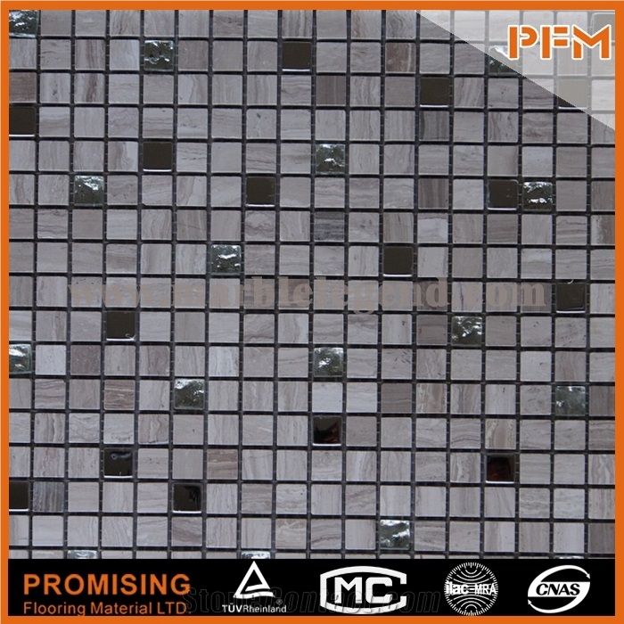 Popular China Grey Travertine Mosaic Tiles Decorative Glass