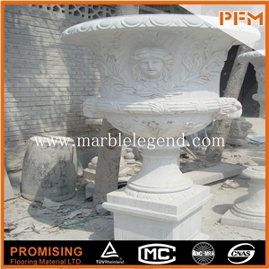 Roman Style Handmade Barocco Marble Flower Pot, White Marble Flower Pots