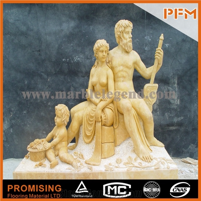 Royal Yellow Marble Sculptured Statue, Western & European Customized Figure Human & Animal, Hand Carving for Outdoor & Garden