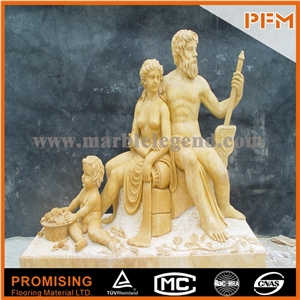 Royal Yellow Marble Sculptured Statue, Western & European Customized Figure Human & Animal, Hand Carving for Outdoor & Garden