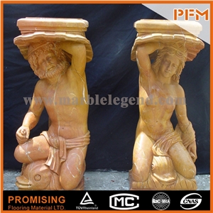 Royal Yellow Marble Sculptured Statue, Western & European Customized Figure Human & Animal, Hand Carving for Outdoor & Garden