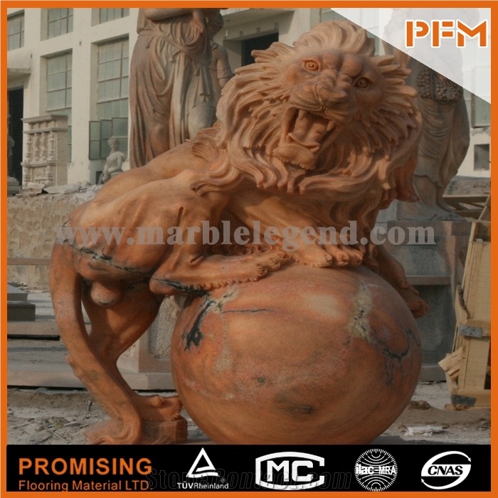 Sunset Red Marble Lovely Sculptured Statue, Western & European Customized Figure Human & Animal, Hand Carving for Outdoor & Garden
