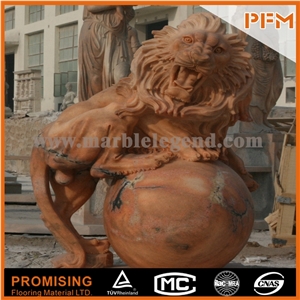 Sunset Red Marble Lovely Sculptured Statue, Western & European Customized Figure Human & Animal, Hand Carving for Outdoor & Garden