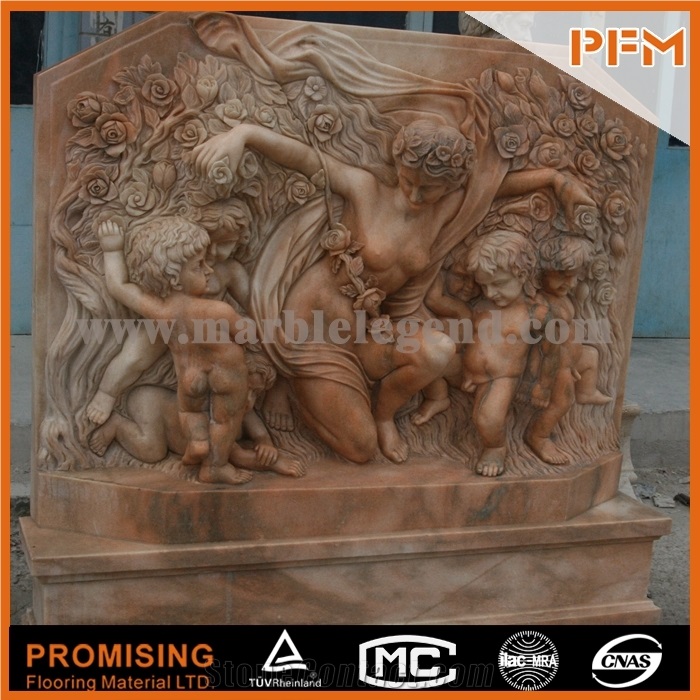Sunset Red Marble Sculptured Statue, Western & European Customized Figure Human, Animal, Hand Carving for Outdoor & Garden