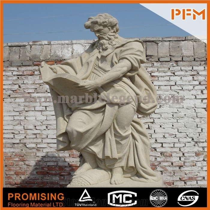 Vasilikos Psammitis Kafe Yellow Sandstone Sculptured Statue, Western & European Customized Figure Human & Animal, Hand Carving for Outdoor & Garden