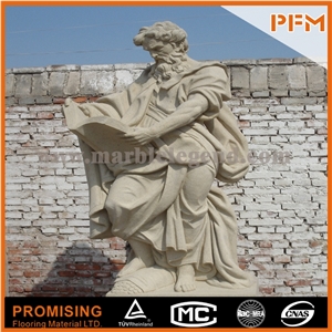 Vasilikos Psammitis Kafe Yellow Sandstone Sculptured Statue, Western & European Customized Figure Human & Animal, Hand Carving for Outdoor & Garden