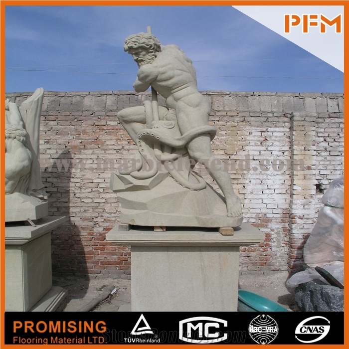 Vasilikos Psammitis Kafe Yellow Sandstone Sculptured Statue, Western & European Customized Figure Human & Animal, Hand Carving for Outdoor & Garden