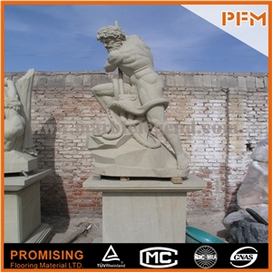 Vasilikos Psammitis Kafe Yellow Sandstone Sculptured Statue, Western & European Customized Figure Human & Animal, Hand Carving for Outdoor & Garden