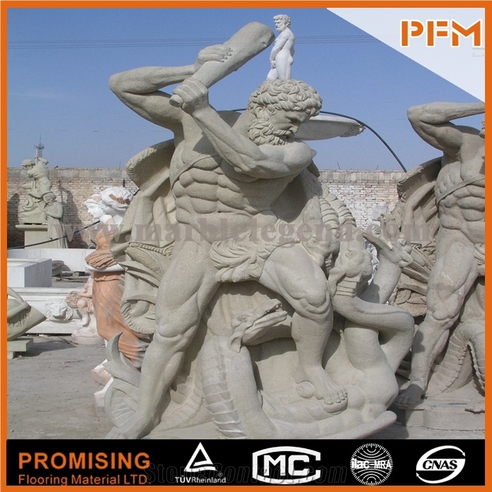 Vasilikos Psammitis Kafe Yellow Sandstone Sculptured Statue, Western & European Customized Figure Human & Animal, Hand Carving for Outdoor & Garden