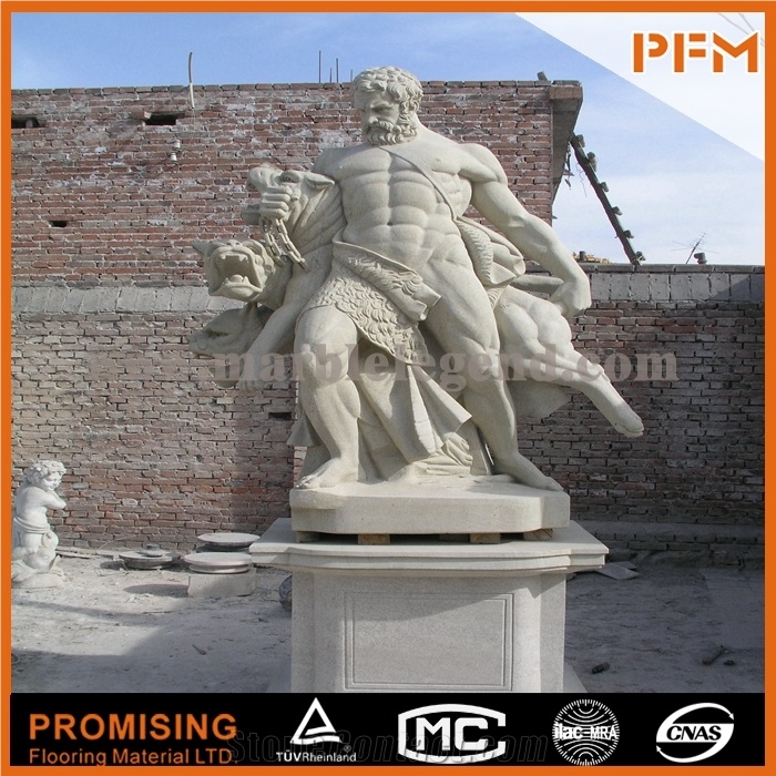 Vasilikos Psammitis Kafe Yellow Sandstone Sculptured Statue, Western & European Customized Figure Human & Animal, Hand Carving for Outdoor & Garden