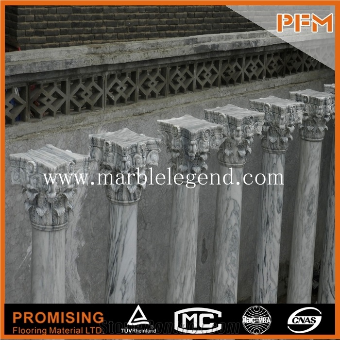 Western Style White Marble Column,Roman Pillar Cap Rounded Column Marble Pillar,Garden and Home White Marble Pillars