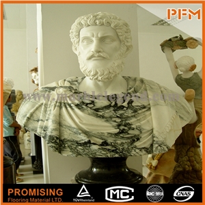 White Marble Man Stone Head Bust Statue, Arabescato Corchia White Marble Statues