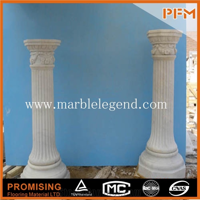 White Marble Pillar/Column for Hall with Hand Carved