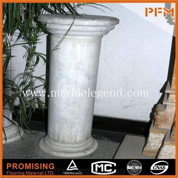 White Marble Pillar/Column for Hall with Hand Carved