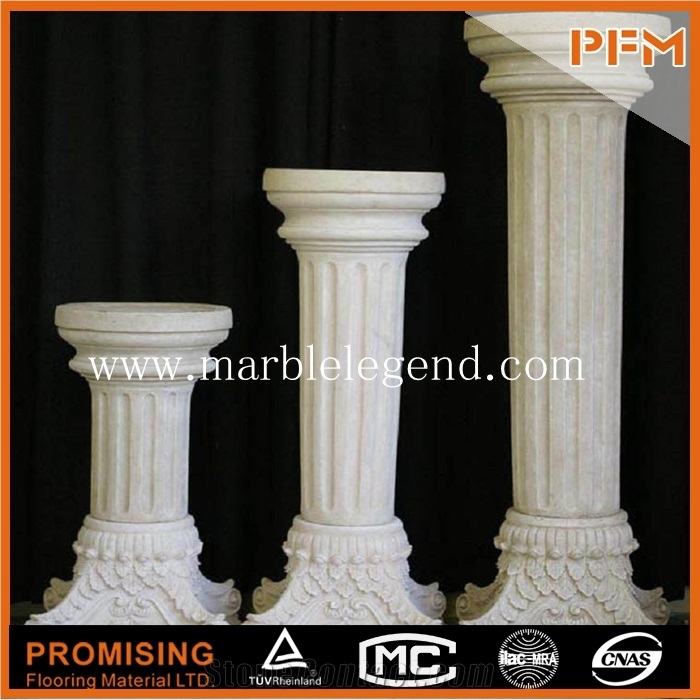 White Marble Pillar/Column for Hall with Hand Carved