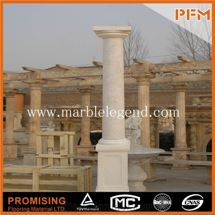 White Marble Pillar/Column for Hall with Hand Carved