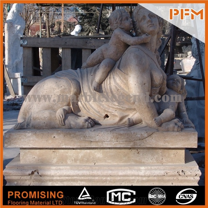 Yellow Capella Travertine Sculptured Statue, Western & European Customized Figure Human & Animal, Hand Carving for Outdoor & Garden