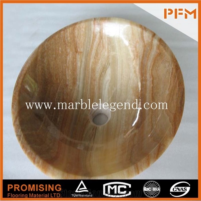 Yellow Marble Circle Sink,Yellow Wooden Marble Round Shaped Vessel Sink