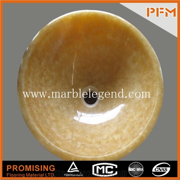Yellow Marble Circle Sink,Yellow Wooden Marble Round Shaped Vessel Sink
