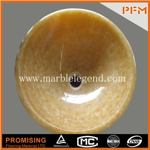 Yellow Marble Circle Sink,Yellow Wooden Marble Round Shaped Vessel Sink