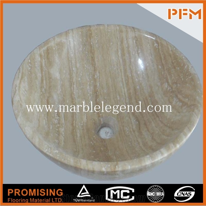 Yellow Marble Circle Sink,Yellow Wooden Marble Round Shaped Vessel Sink