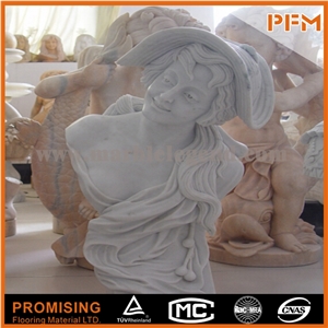 Young Woman Stone Bust Statues,Head Bust Stone Sculpture,Bust Handcarved in Marble