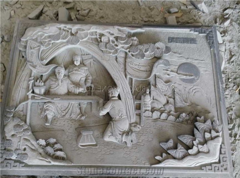 Caving Hand Design Hebei Black Granite Relief